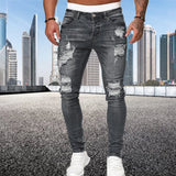 Street Style Ripped Vintage Wash Skinny Jeans for Men - Slim Fit Denim Trousers Jack's Clearance