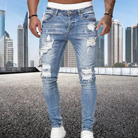 Street Style Ripped Vintage Wash Skinny Jeans for Men - Slim Fit Denim Trousers Jack's Clearance