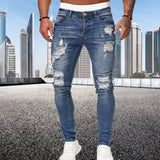 Street Style Ripped Vintage Wash Skinny Jeans for Men - Slim Fit Denim Trousers Jack's Clearance