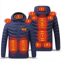 NEW Men Heated Jackets Outdoor Coat USB Electric Battery Long Sleeves Heating Hooded Jackets Warm Winter Thermal Clothing Jack's Clearance