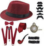 1920s Mens Gatsby Gangster Accessories Set Panama Hat Suspender Bow Tie 20s Great Gatsby Accessories