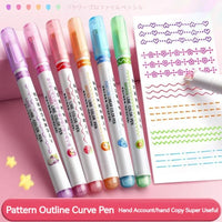 6Pcs/Set Flower Line Shape Highlighter Pen Roller Tip Curve Liner Marker Kawaii Korean Stationery School Office Supplies Gifts