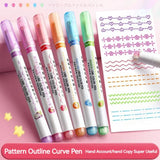 6Pcs/Set Flower Line Shape Highlighter Pen Roller Tip Curve Liner Marker Kawaii Korean Stationery School Office Supplies Gifts