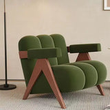Nordic Wooden Armchair – Cozy Fabric Seat for Living Room, Balcony & Lounge