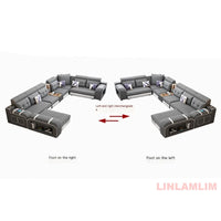 MINGDIBAO Modern U-Shaped Fabric Sectional Sofa with Speaker, Adjustable Headrests,USB Charging - Comfortable Quilted Upholstery
