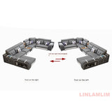 MINGDIBAO Modern U-Shaped Fabric Sectional Sofa with Speaker, Adjustable Headrests,USB Charging - Comfortable Quilted Upholstery