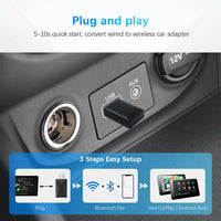 2-in-1 Wired to Wireless CarPlay & Android Auto Adapter – USB Plug & Play for OEM Stereos
