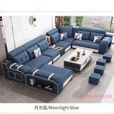 MINGDIBAO Modern U-Shaped Fabric Sectional Sofa with Speaker, Adjustable Headrests,USB Charging - Comfortable Quilted Upholstery