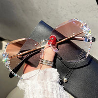 2023 Luxury Brand Design Vintage Rimless Rhinestone Sunglasses Women Men Fashion Gradient Lens Sun Glasses Shades for Female