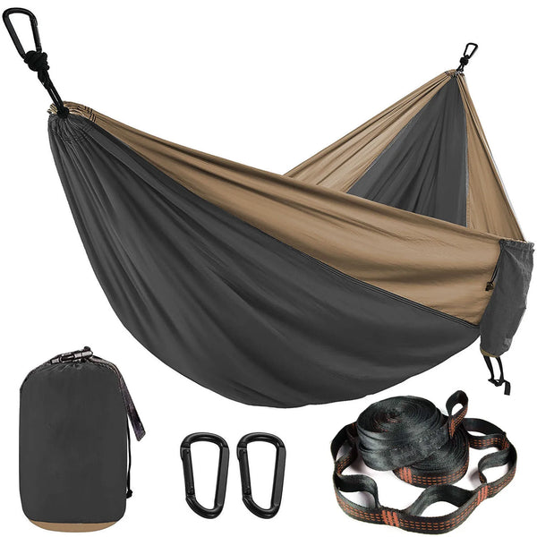 Solid Color Double Parachute Hammock with Straps & Black Carabiners – Camping & Travel