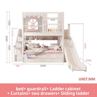 Pink Princess Storage Bunk Bed for Girls with Charming Guardrail