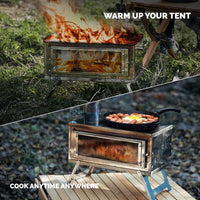 Wood Stove with Secondary Combustion - Compact Assembly - Heat Resistant Glass Window - Outdoor Camping Stove