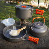 Camping Cookware Set Aluminum Portable Outdoor Tableware Cookset Cooking Kit Pan Bowl Kettle Pot Hiking BBQ Picnic