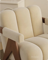Nordic Wooden Armchair – Cozy Fabric Seat for Living Room, Balcony & Lounge