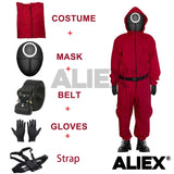 Squid Game Costume Set - Cosplay Jumpsuit, Jacket, Helmet, Masks, Party Props
