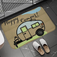 Non-slip Washable Kitchen Mat - Happy Campers Design, Absorbent Bathroom Rug, Caravan Doormat