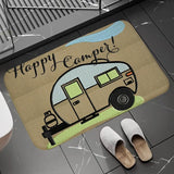 Non-slip Washable Kitchen Mat - Happy Campers Design, Absorbent Bathroom Rug, Caravan Doormat