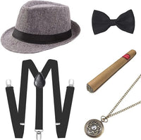 1920s Mens Gatsby Gangster Accessories Set Panama Hat Suspender Bow Tie 20s Great Gatsby Accessories