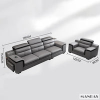 MINGDIBAO Leather Sectional Sofa Set with Cup Holder, USB, Adjustable Headrests & Bluetooth Speaker Living Room Couch with Stool