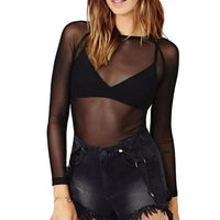 Super-soft Women Top Stylish Women's Sheer Mesh Long Sleeve Top Soft Breathable Round Neck Pullover Slim Fit Punk Beachwear