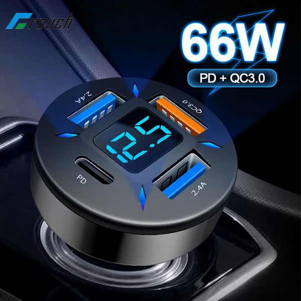 66W 4 Ports USB Car Charger Fast Charging PD Quick Charge 3.0 USB C Car Phone Charger Adapter For iPhone 13 12 Xiaomi Samsung Jack's Clearance
