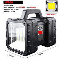 LED Flashlight XHP100 9-Core Super Bright Rechargeable Double Head Searchlight Handheld XHP70.2 Work Light Spotlight Floodling - Jack's Clearance