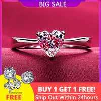 Free Get Earrings White Gold Color Tibetan Silver Ring Luxury 0.6ct HeartCZ Zircon Wedding Band Bridal Jewelry Gift