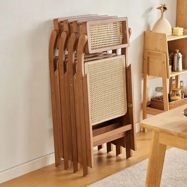 Stackable Wooden Dining Chair – Foldable Woven Seat for Kitchen, Patio & Balcony