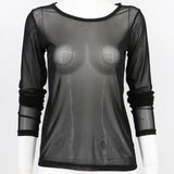 Super-soft Women Top Stylish Women's Sheer Mesh Long Sleeve Top Soft Breathable Round Neck Pullover Slim Fit Punk Beachwear
