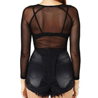 Super-soft Women Top Stylish Women's Sheer Mesh Long Sleeve Top Soft Breathable Round Neck Pullover Slim Fit Punk Beachwear
