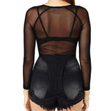 Super-soft Women Top Stylish Women's Sheer Mesh Long Sleeve Top Soft Breathable Round Neck Pullover Slim Fit Punk Beachwear