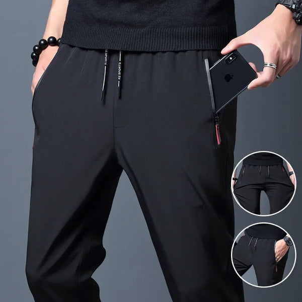 Men’s Casual Slim Fit Jogger Pants – Elastic Waist, Straight Fit in Blue, Black & Gray