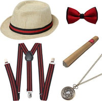 1920s Mens Gatsby Gangster Accessories Set Panama Hat Suspender Bow Tie 20s Great Gatsby Accessories