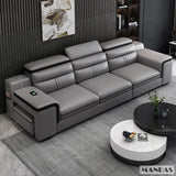 MINGDIBAO Leather Sectional Sofa Set with Cup Holder, USB, Adjustable Headrests & Bluetooth Speaker Living Room Couch with Stool