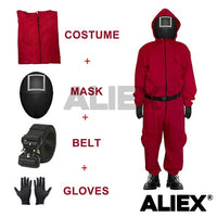 Squid Game Costume Set - Cosplay Jumpsuit, Jacket, Helmet, Masks, Party Props