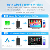 2-in-1 Wired to Wireless CarPlay & Android Auto Adapter – USB Plug & Play for OEM Stereos