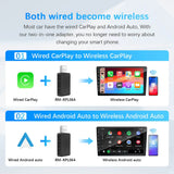 2-in-1 Wired to Wireless CarPlay & Android Auto Adapter – USB Plug & Play for OEM Stereos