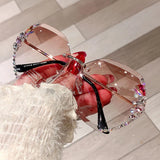 2023 Luxury Brand Design Vintage Rimless Rhinestone Sunglasses Women Men Fashion Gradient Lens Sun Glasses Shades for Female