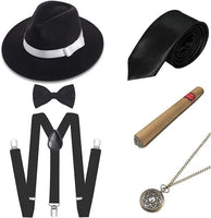 1920s Mens Gatsby Gangster Accessories Set Panama Hat Suspender Bow Tie 20s Great Gatsby Accessories