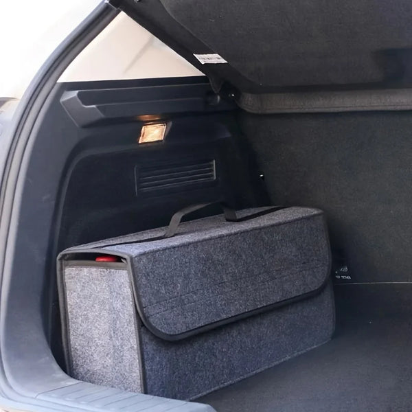 Gray Anti-Slip Car Trunk Organizer – Soft Felt Storage Compartment Bag