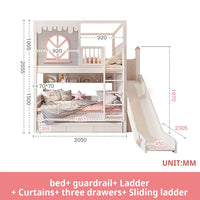 Pink Princess Storage Bunk Bed for Girls with Charming Guardrail