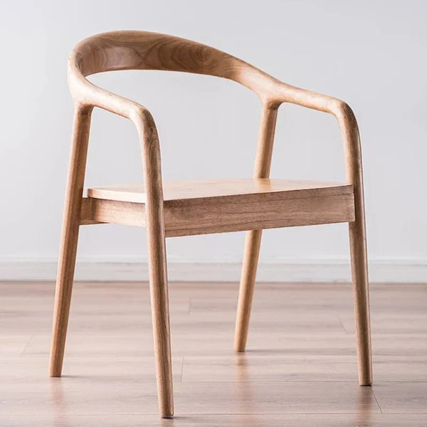 Nordic Wooden Dining Chair – Simple Design with Armrests & Backrest