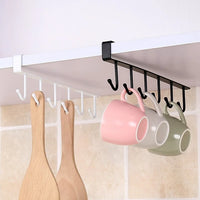 6-Hook Coffee Cup Mug Holder - Kitchen Cabinet Organizer, Black/White, Multifunctional Storage Hanger