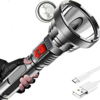 Big Strong Light LED Flashlight USB Rechargeable Tactical Hunting Camping Lantern Built in Battery Flash Light Power Display