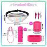 Women's 80s Disco Party Costume Set - Neon Accessories, Headband, Bag, Earrings