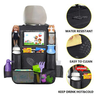 Car Backseat Organizer with Touchscreen Tablet Holder – Storage Pockets & Seat Protector