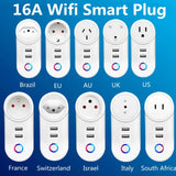 WiFi Smart Plug 16A EU CH IT Brazil Socket + 2.1A Dual USB Charger - Tuya Smart Life APP - Alexa Google Home Assistant Voice Control