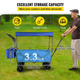 VEVOR Folding Wagon Cart W/ Adjustable Handle Bar Removable Canopy Oxford Cloth Collapsible Shopping Outdoor Camping Beach Cart