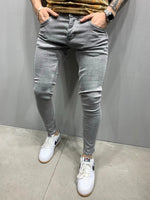 Street Style Ripped Vintage Wash Skinny Jeans for Men - Slim Fit Denim Trousers Jack's Clearance