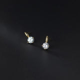 Shiny Zircon Stud Earrings - 925 Silver with Gold Plating